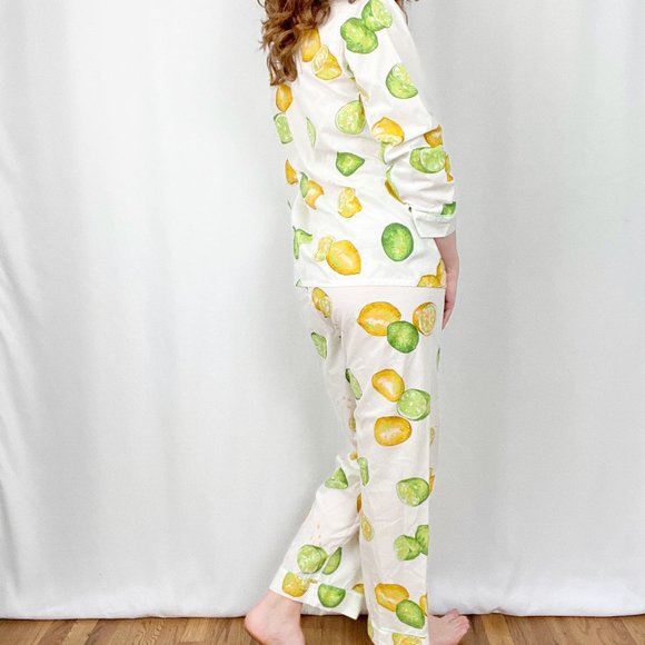 Deadstock Vintage Novelty Citrus Print Matching Pajama Shirt & Long Pants PJ Set - Picture 5 of 9
